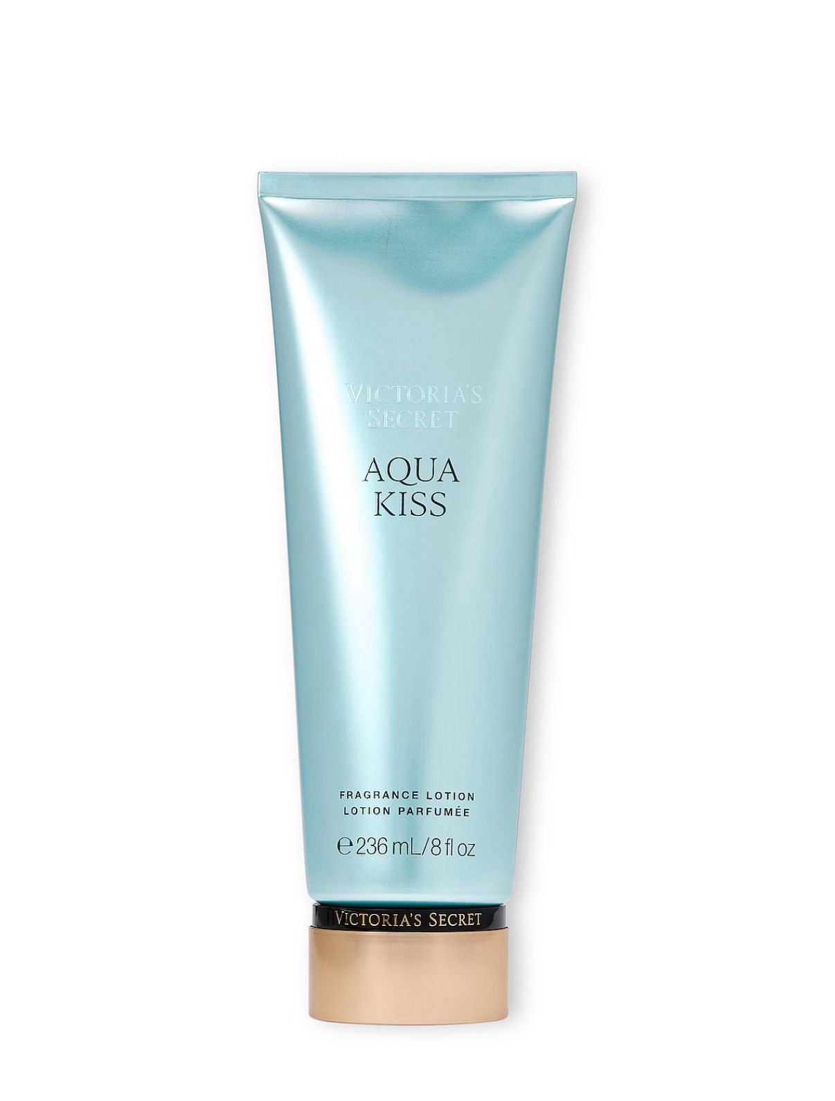 Victoria's Secret Aqua Kiss fragrance lotion tube on a white background
