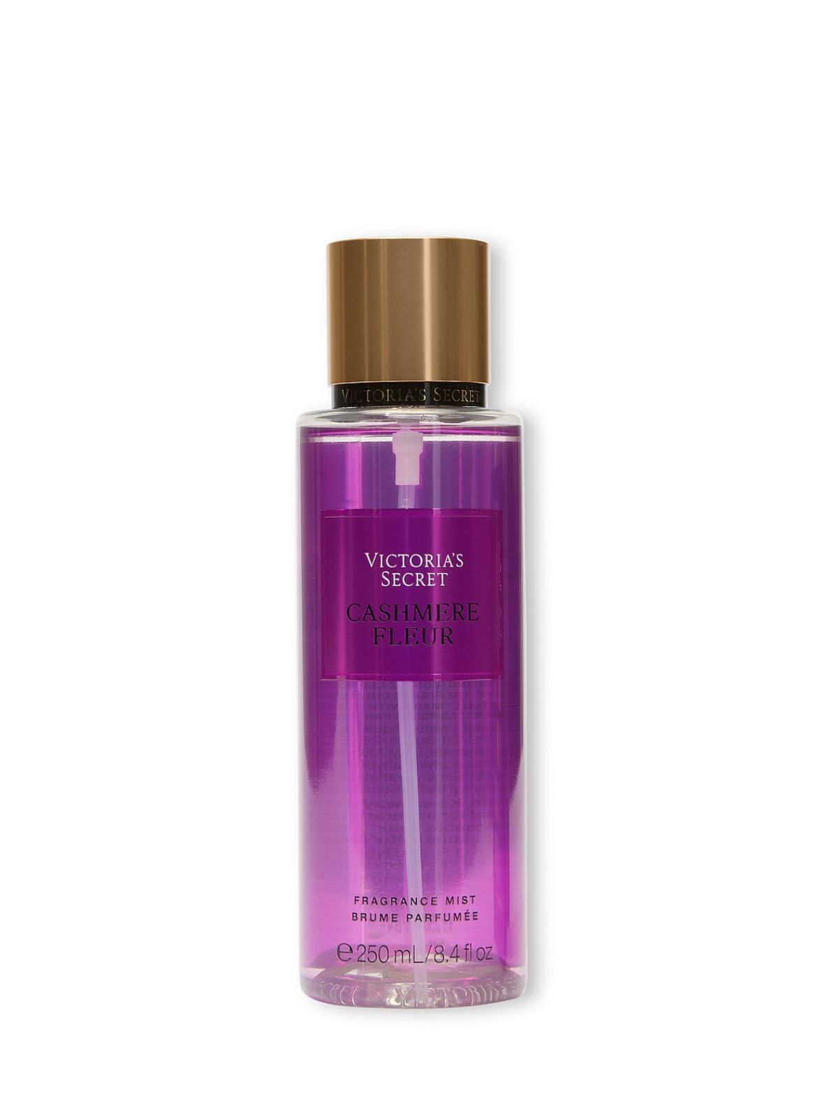 Victoria's Secret perfume bottle with purple label and gold cap on white background
