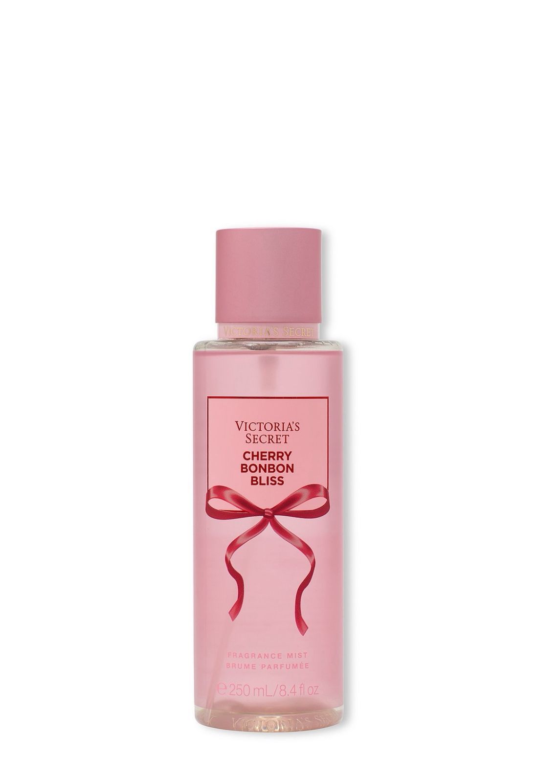 Pink bottle of Victoria's Secret Cherry Bonbon Bliss on a white background
