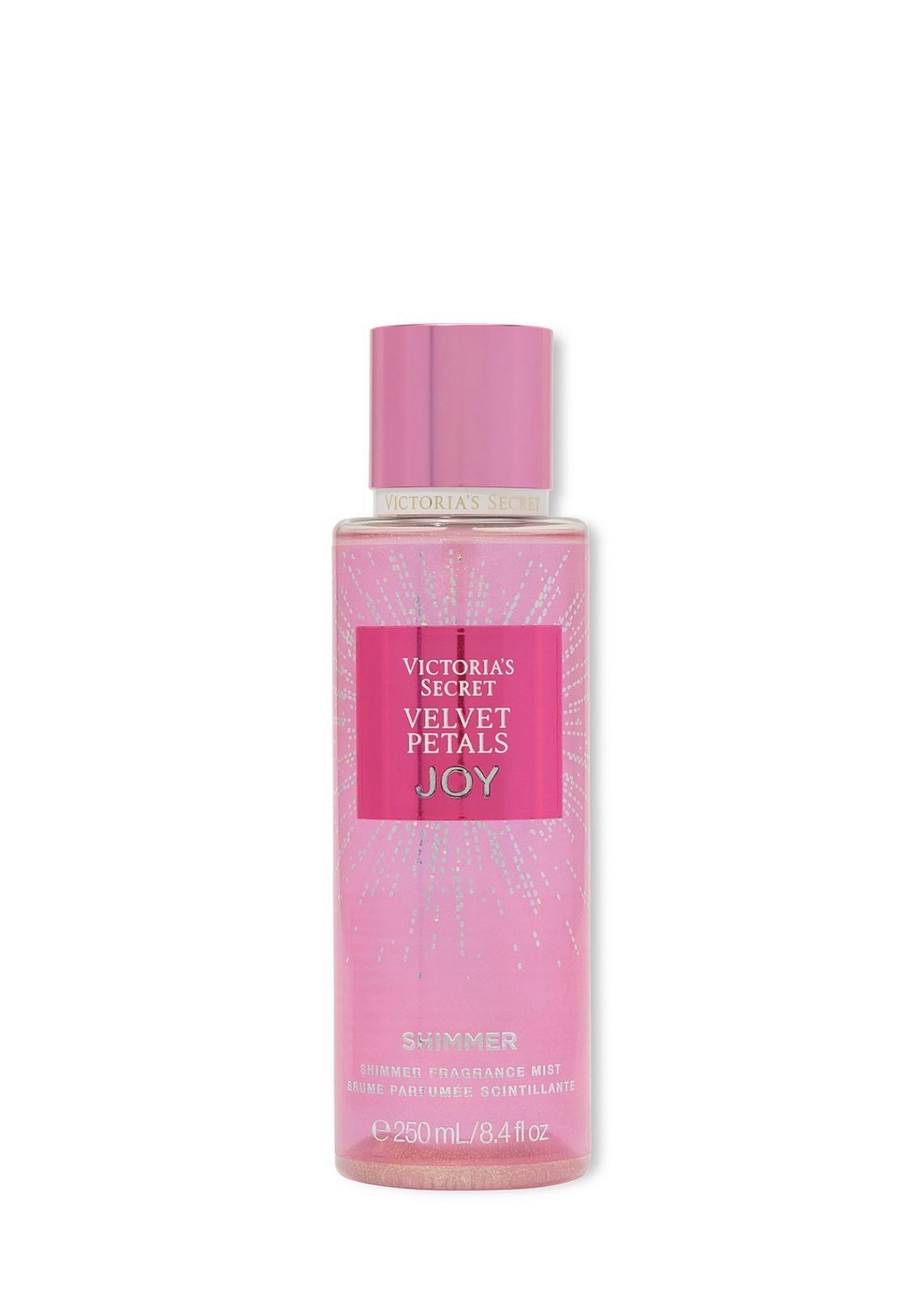 Pink bottle of Victoria's Secret body mist on a white background